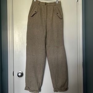 Telluride Vintage Beige Chevron Print High Waist Wool Blend Lined Trousers